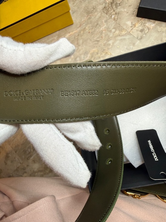 Dolce & Gabbana Olive Green Belt with Ornate Gold DG Buckle main image 4